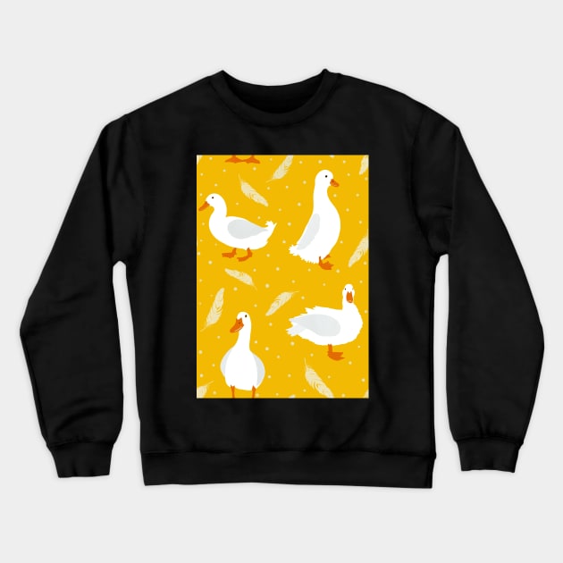 White Pekin Ducks with feathers and dots repeat pattern Crewneck Sweatshirt by NattyDesigns